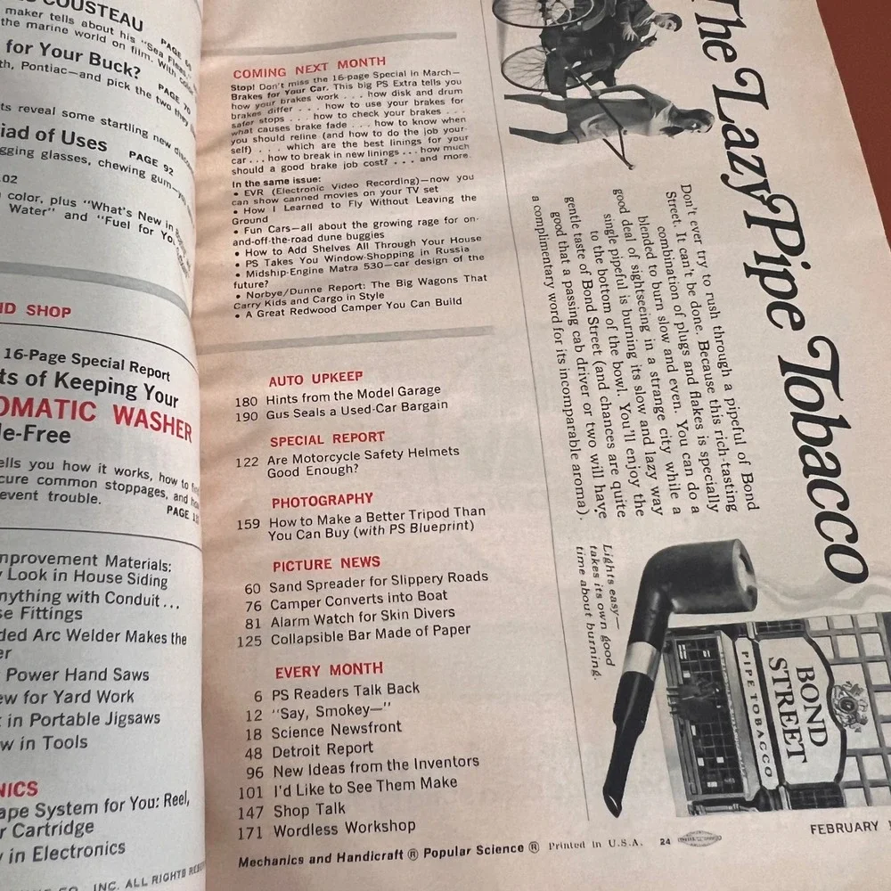 Popular‎ Science February 1969 Jacques Cousteau Boating Section Vintage Magazine
